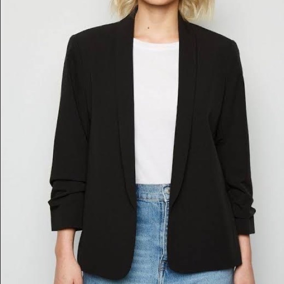 Zara Jackets & Coats Zara Black Rouched 34 Sleeve Longline Black